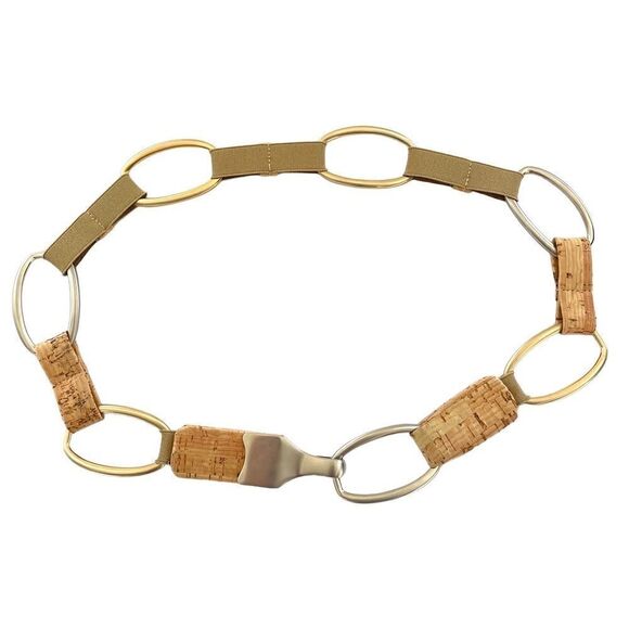 Sandy Duftler Belt Designs Open Hook Gold Tone/Metallic Tone Elastic Cork Sz M - Picture 4 of 9